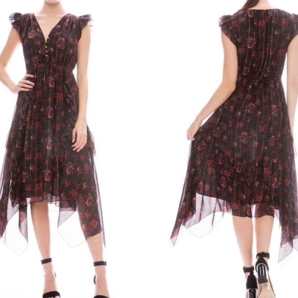 Ulla Johnson Dresses & Skirts - Ulla Johnson Ciel Silk Floral and Metallic Midi Dress Size 4